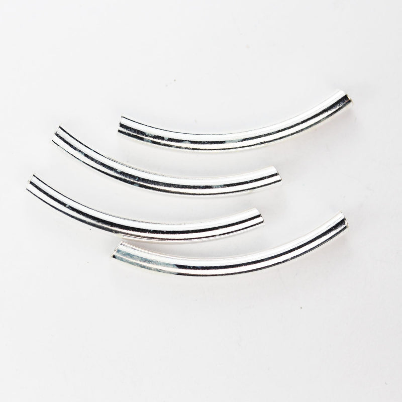 Silver Tube Beads 2pcs 30mm Long 3mm Diameter 925 Sterling Silver Jewellery Findings Curved Tube Beads, Hole 2mm