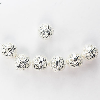 4pcs 6mm 925 Sterling Silver Jewellery Findings Filigree Ball Round Beads Spacers, Hole 1mm