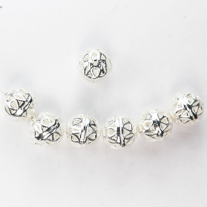 4pcs 6mm 925 Sterling Silver Jewellery Findings Filigree Ball Round Beads Spacers, Hole 1mm