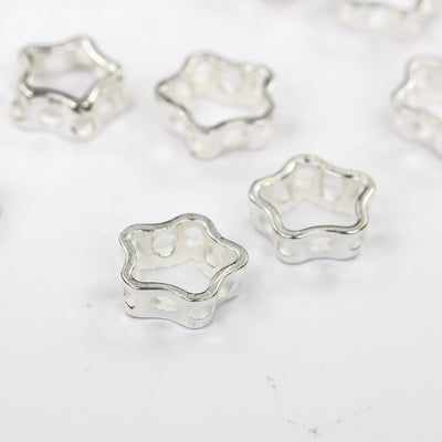 Star frame beads 2pcs 925 sterling silver jewellery findings center hole beads 10mm star 4mm high 2mm hole charm for earring bracelet