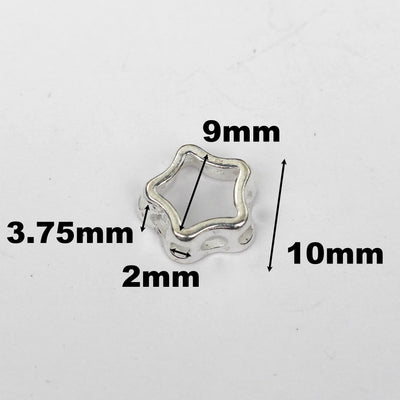 Star frame beads 2pcs 925 sterling silver jewellery findings center hole beads 10mm star 4mm high 2mm hole charm for earring bracelet