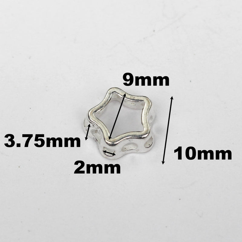 Star frame beads 2pcs 925 sterling silver jewellery findings center hole beads 10mm star 4mm high 2mm hole charm for earring bracelet