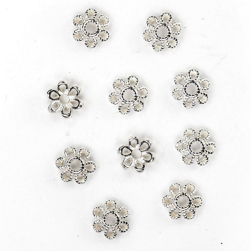 Bead Caps 10pcs 925 Sterling Silver Jewelry Findings Bead Cap, 6mm Flower Cap, 2mm Height, 1.5mm Hole