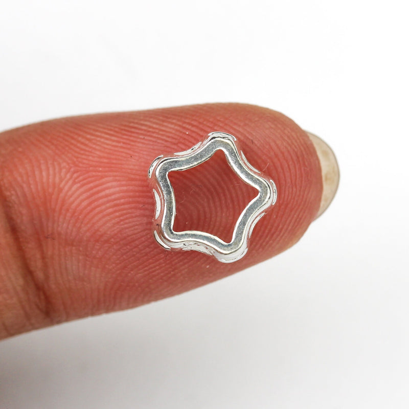 Star frame beads 2pcs 925 sterling silver jewellery findings center hole beads 10mm star 4mm high 2mm hole charm for earring bracelet