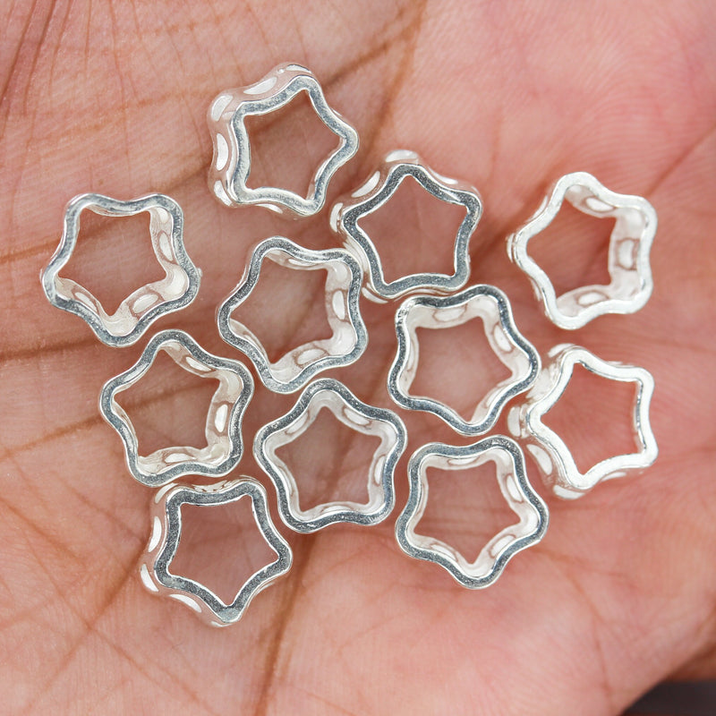 Star frame beads 2pcs 925 sterling silver jewellery findings center hole beads 10mm star 4mm high 2mm hole charm for earring bracelet