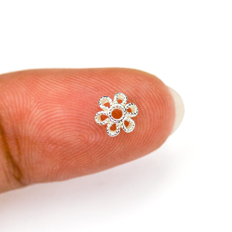 Bead Caps 10pcs 925 Sterling Silver Jewelry Findings Bead Cap, 6mm Flower Cap, 2mm Height, 1.5mm Hole