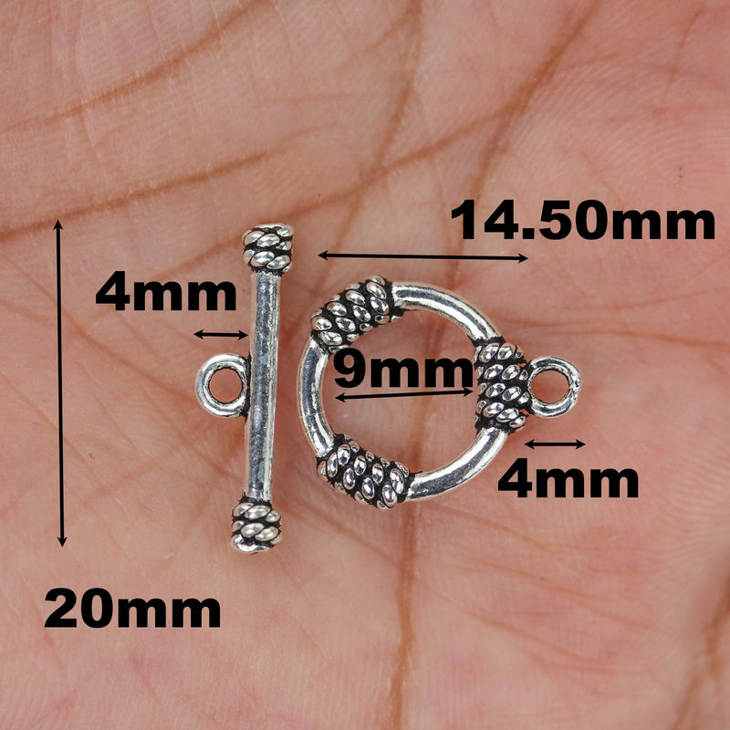 Toggle Clasps 1set 925 Antique Sterling Silver Jewellery Findings Toggle Clasp, 15mm Circle W/4mm Closed Jump Ring, Tbar 20mm Long