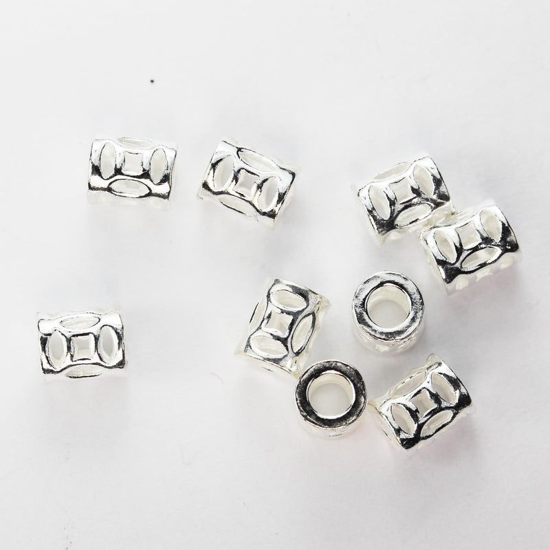 Silver Filigree Tube Beads 4pcs 7*5mm 925 Sterling Silver Jewellery Findings Tube Beads, Hole 2.5mm
