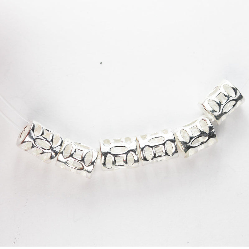 Silver Filigree Tube Beads 4pcs 7*5mm 925 Sterling Silver Jewellery Findings Tube Beads, Hole 2.5mm