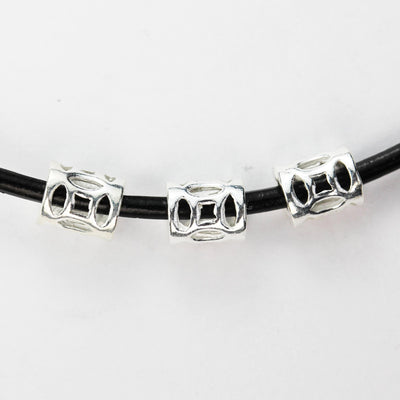 Silver Filigree Tube Beads 4pcs 7*5mm 925 Sterling Silver Jewellery Findings Tube Beads, Hole 2.5mm