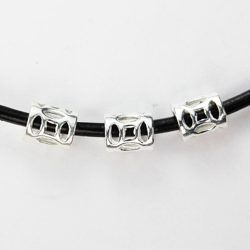 Silver Filigree Tube Beads 4pcs 7*5mm 925 Sterling Silver Jewellery Findings Tube Beads, Hole 2.5mm