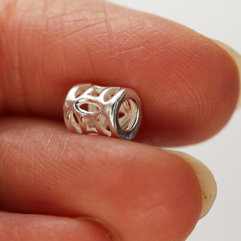Silver Filigree Tube Beads 4pcs 7*5mm 925 Sterling Silver Jewellery Findings Tube Beads, Hole 2.5mm