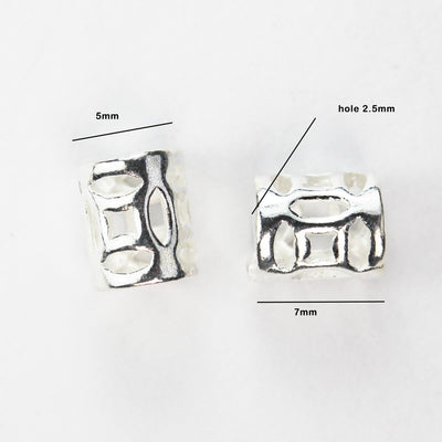 Silver Filigree Tube Beads 4pcs 7*5mm 925 Sterling Silver Jewellery Findings Tube Beads, Hole 2.5mm