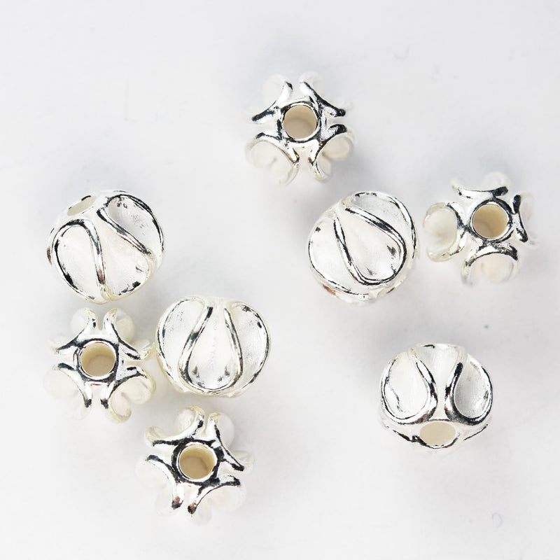 Silver Beads 2pcs 8mm Ruffles Beads Jewellery Findings, 925 Sterling Silver, Hole 2mm