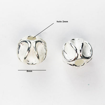 Silver Beads 2pcs 8mm Ruffles Beads Jewellery Findings, 925 Sterling Silver, Hole 2mm