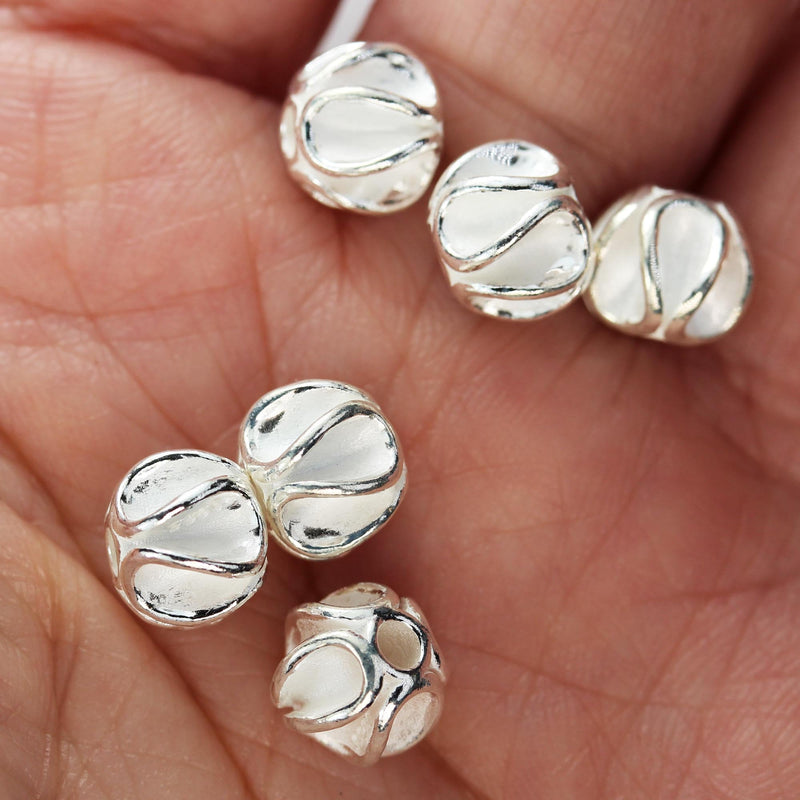 Silver Beads 2pcs 8mm Ruffles Beads Jewellery Findings, 925 Sterling Silver, Hole 2mm