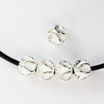 Silver Beads 2pcs 8mm Ruffles Beads Jewellery Findings, 925 Sterling Silver, Hole 2mm