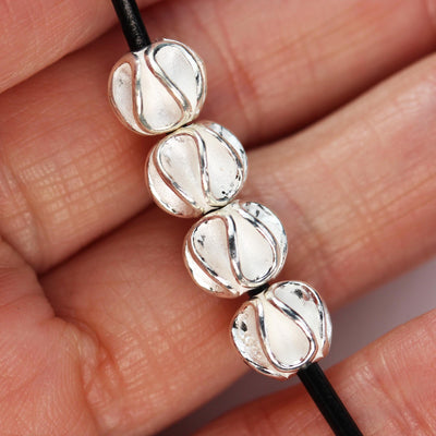 Silver Beads 2pcs 8mm Ruffles Beads Jewellery Findings, 925 Sterling Silver, Hole 2mm