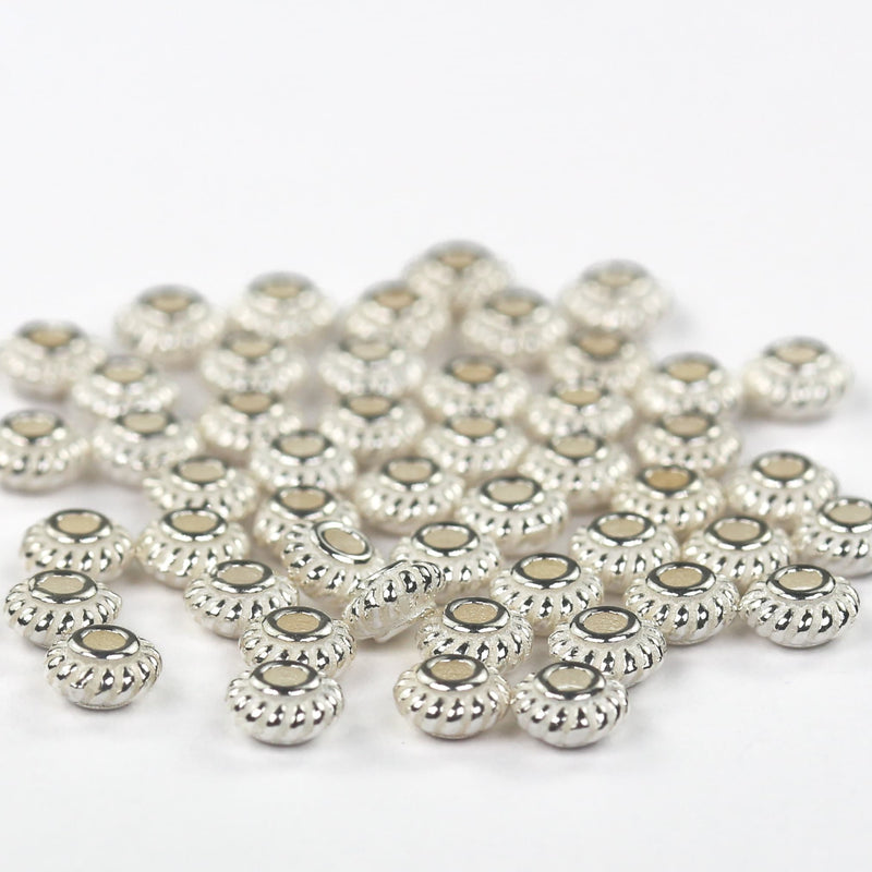 Silver Spacer Beads 10pcs 925  Sterling Silver Jewellery Findings Rondelle Spacer Beads, 4mm Diameter, 2mm Thick, Hole 1mm