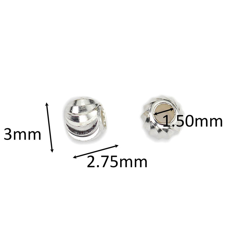 30pcs Silver Spacer Beads 925  Sterling Silver Jewellery Findings Round Spacer Beads, 3mm, Hole 1mm