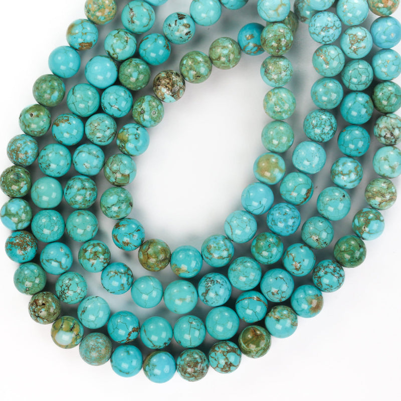 Turquoise, 10mm Round  Gemstone Strand, One Full Strand  Blue & Brown Color, Hole 1 mm, 16 Inches, About 40 Beads