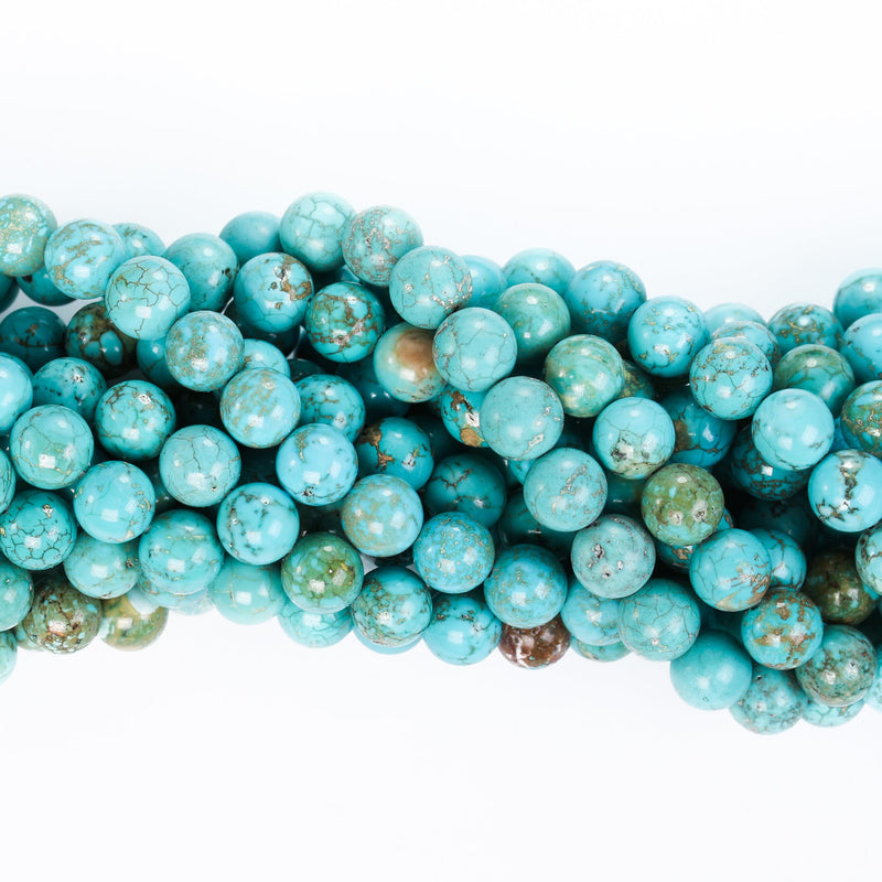 Turquoise, 10mm Round  Gemstone Strand, One Full Strand  Blue & Brown Color, Hole 1 mm, 16 Inches, About 40 Beads