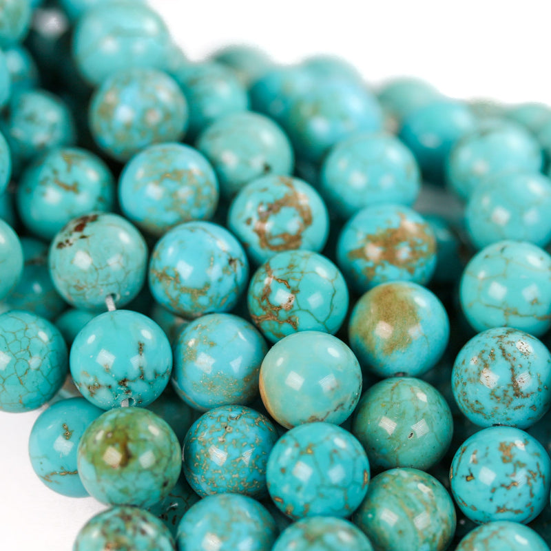 Turquoise, 10mm Round  Gemstone Strand, One Full Strand  Blue & Brown Color, Hole 1 mm, 16 Inches, About 40 Beads