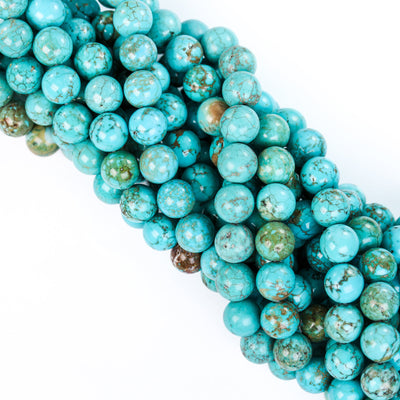 Turquoise, 10mm Round  Gemstone Strand, One Full Strand  Blue & Brown Color, Hole 1 mm, 16 Inches, About 40 Beads