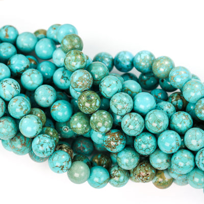 Turquoise, 10mm Round  Gemstone Strand, One Full Strand  Blue & Brown Color, Hole 1 mm, 16 Inches, About 40 Beads