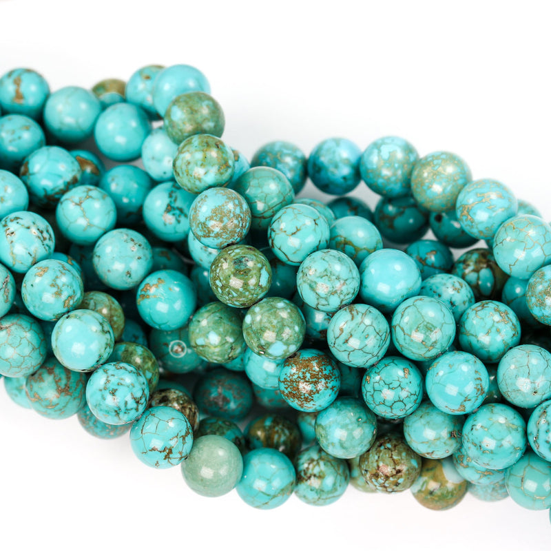 Turquoise, 10mm Round  Gemstone Strand, One Full Strand  Blue & Brown Color, Hole 1 mm, 16 Inches, About 40 Beads