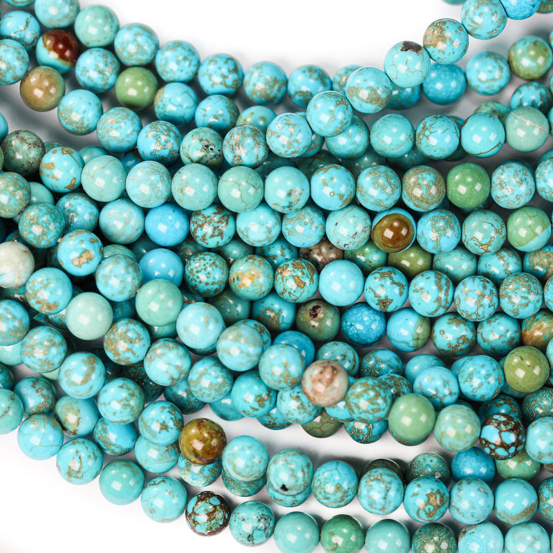 Turquoise, 10mm Round  Gemstone Strand, One Full Strand  Blue & Brown Color, Hole 1 mm, 16 Inches, About 40 Beads