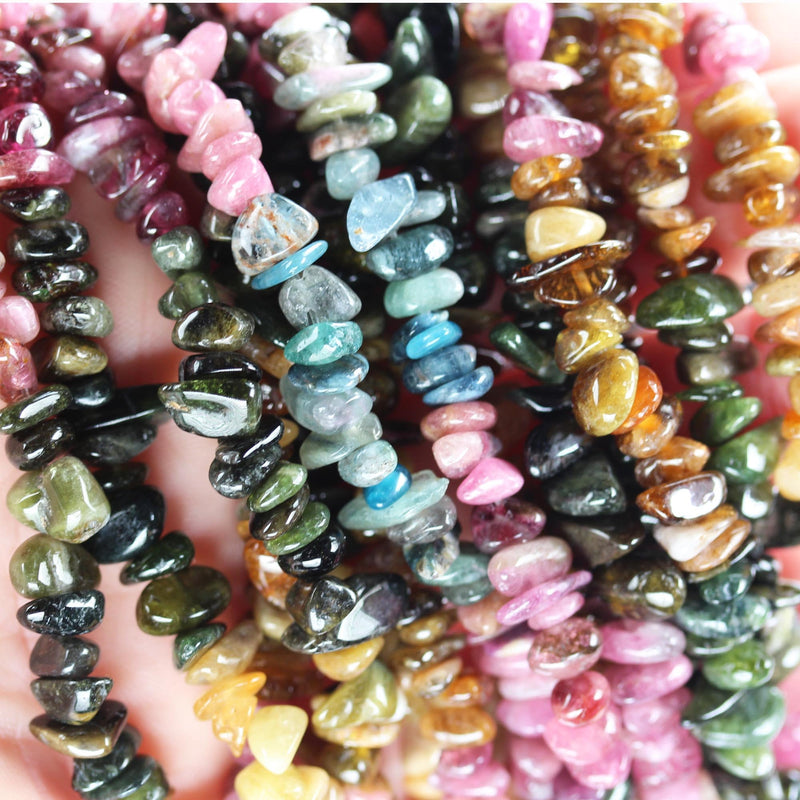 Tourmaline, 6-8mm Natural nugget shape Gemstone Chips, One full strand , 16 inch , 0.8mm hole