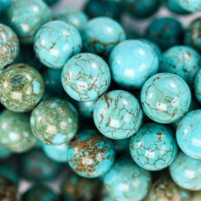 Turquoise, 10mm Round  Gemstone Strand, One Full Strand  Blue & Brown Color, Hole 1 mm, 16 Inches, About 40 Beads