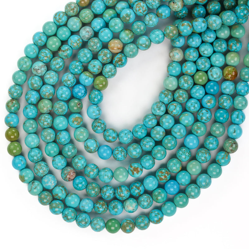 Turquoise, 6mm Round  Gemstone Strand, One Full Strand  Blue & Brown Color, Hole 1 mm, 16 Inches, About 60 Beads
