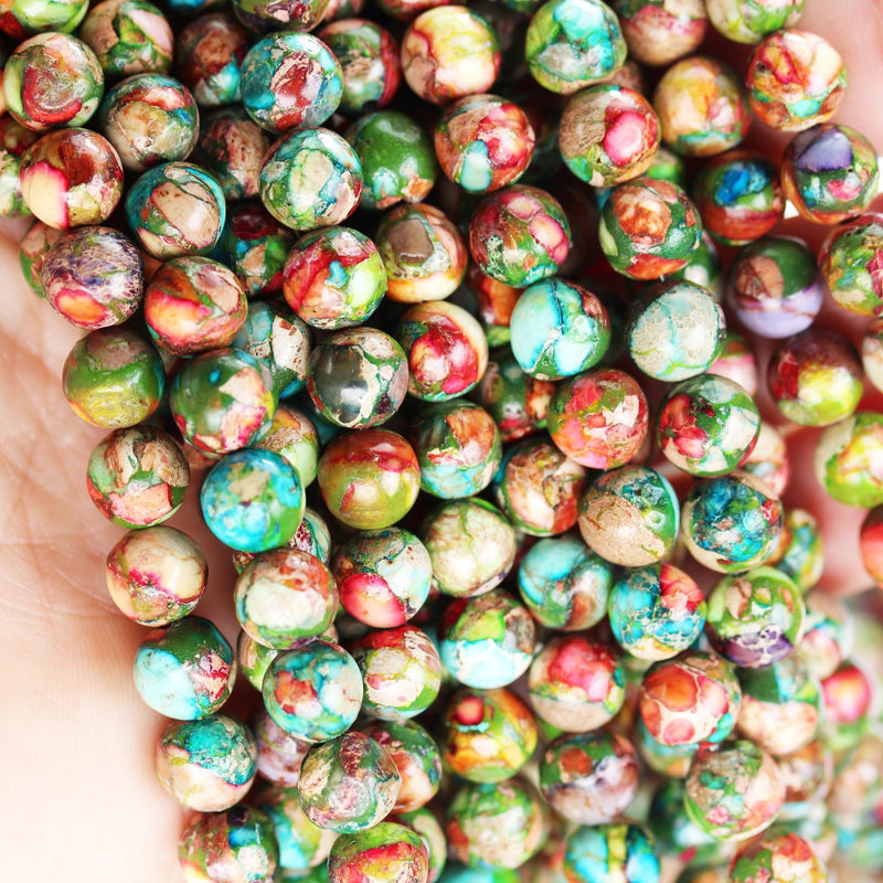 Multicolored Impression Jasper, 8mm round blue jasper gemstone, one full strand beads, 16inch, about 50 beads, 1mm hole