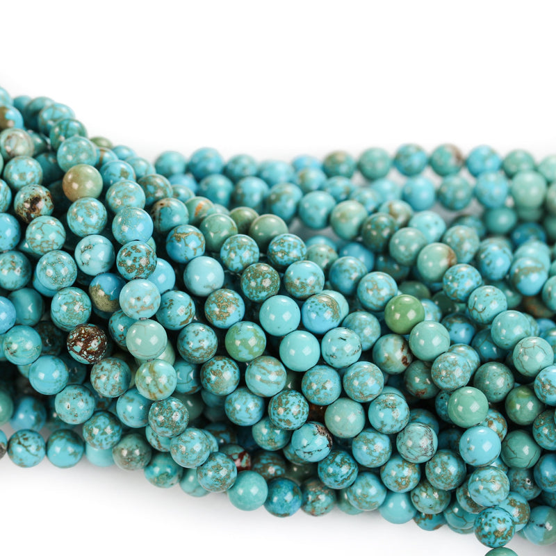 Turquoise, 6mm Round  Gemstone Strand, One Full Strand  Blue & Brown Color, Hole 1 mm, 16 Inches, About 60 Beads
