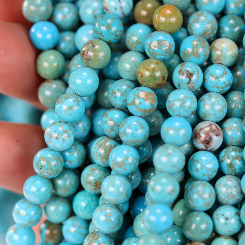 Turquoise, 6mm Round  Gemstone Strand, One Full Strand  Blue & Brown Color, Hole 1 mm, 16 Inches, About 60 Beads