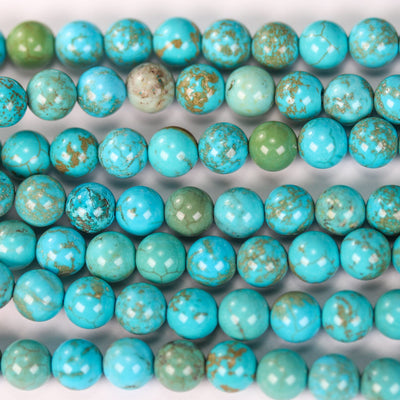 Turquoise, 6mm Round  Gemstone Strand, One Full Strand  Blue & Brown Color, Hole 1 mm, 16 Inches, About 60 Beads