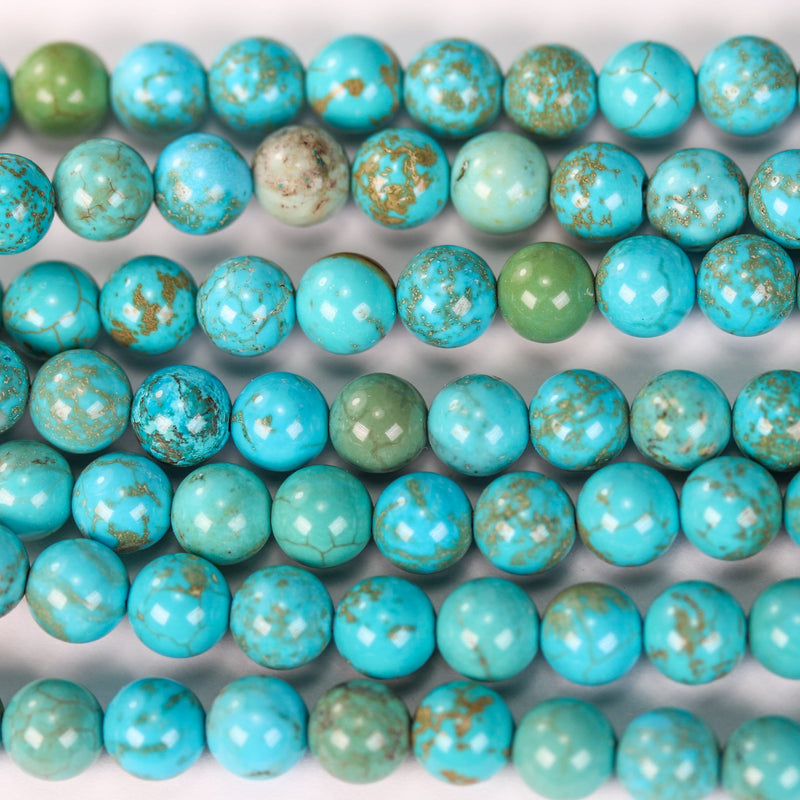 Turquoise, 6mm Round  Gemstone Strand, One Full Strand  Blue & Brown Color, Hole 1 mm, 16 Inches, About 60 Beads