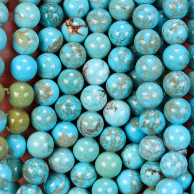 Turquoise, 6mm Round  Gemstone Strand, One Full Strand  Blue & Brown Color, Hole 1 mm, 16 Inches, About 60 Beads