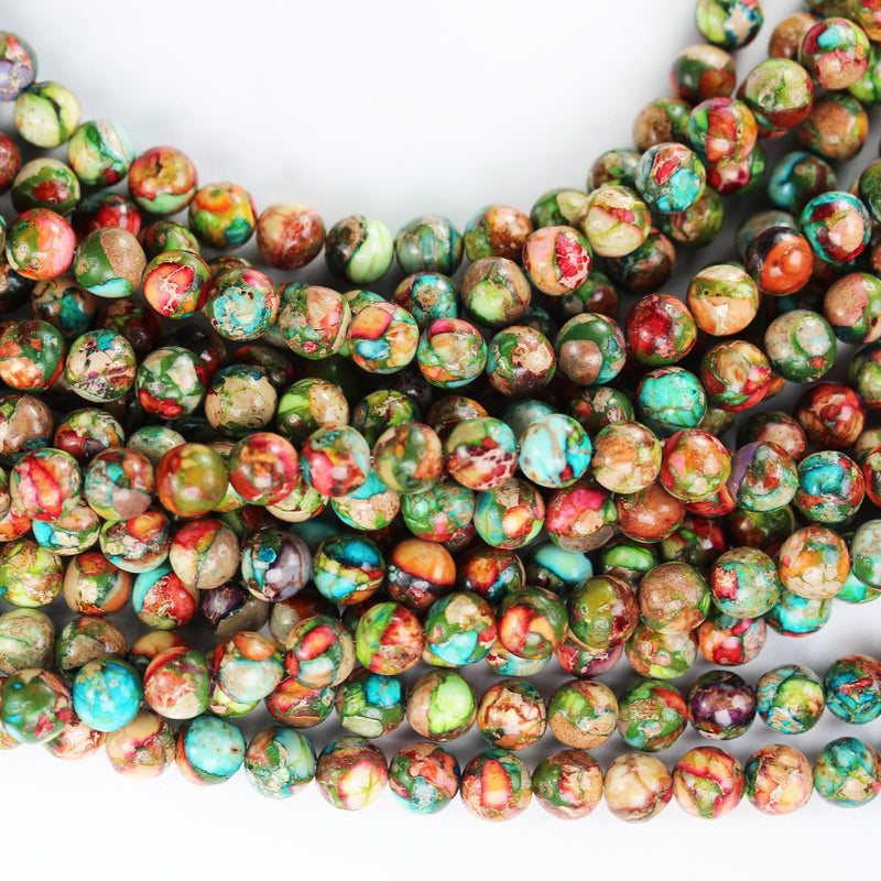 Multicolored Impression Jasper, 8mm round blue jasper gemstone, one full strand beads, 16inch, about 50 beads, 1mm hole