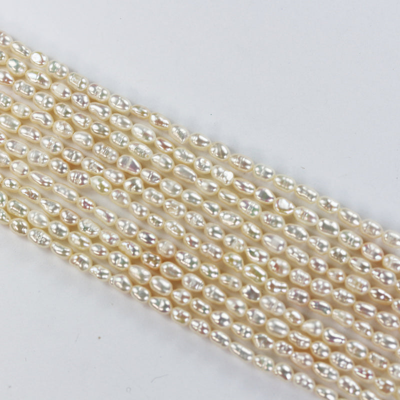 Freshwater Pearl Strand, White, 3mm*4-5mm potato shape, 14 inches, 0.6mm hole, about 80pcs pearl