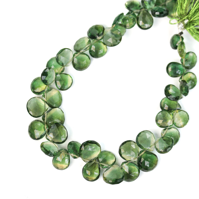 Natural Peridot, 7mm*6mm Loose Natural Faceted Teardrop Shaped Gemstone, 2pcs Beads , 0.6mm Hole, Top Drilled