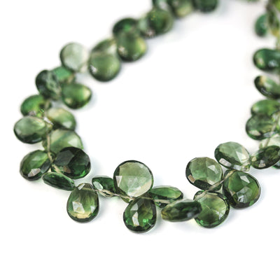 Natural Peridot, 7mm*6mm Loose Natural Faceted Teardrop Shaped Gemstone, 2pcs Beads , 0.6mm Hole, Top Drilled