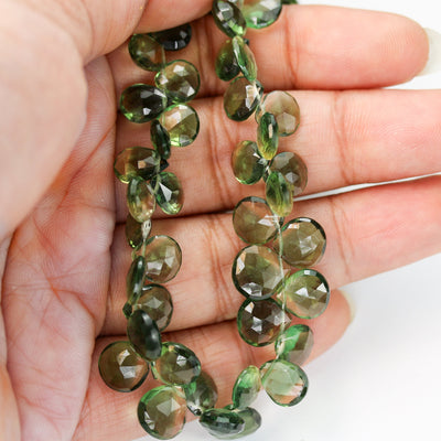 Natural Peridot, 7mm*6mm Loose Natural Faceted Teardrop Shaped Gemstone, 2pcs Beads , 0.6mm Hole, Top Drilled