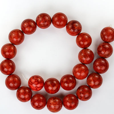 20mm Natural Red Sponge Coral, Round Gemstone,5pcs Beads , 1mm Hole, Center Drilled