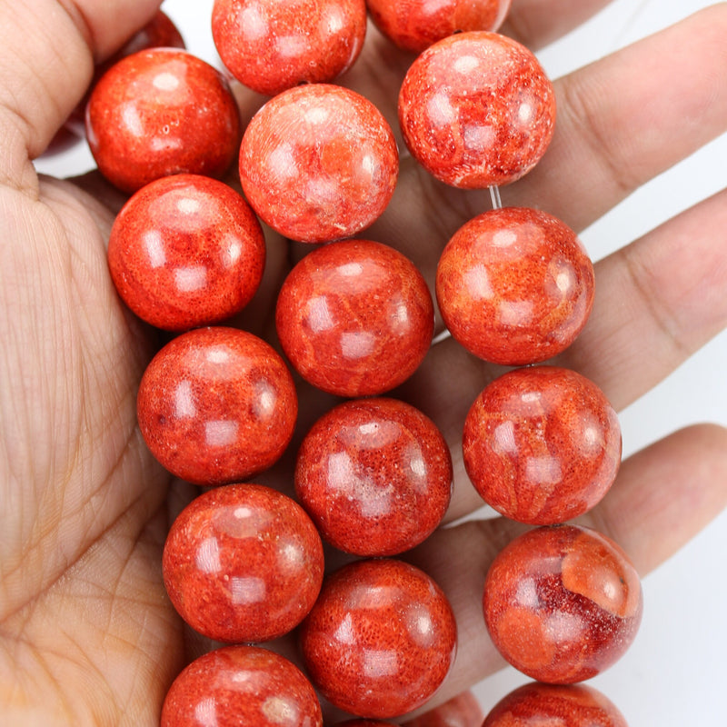20mm Natural Red Sponge Coral, Round Gemstone,5pcs Beads , 1mm Hole, Center Drilled