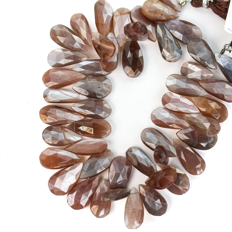 Chocolate Brown Moonstone, 18-16mm*10-8mm Faceted Oval Loose Gemstone, Top Drilled, Hole 0.8mm, 2 Pcs