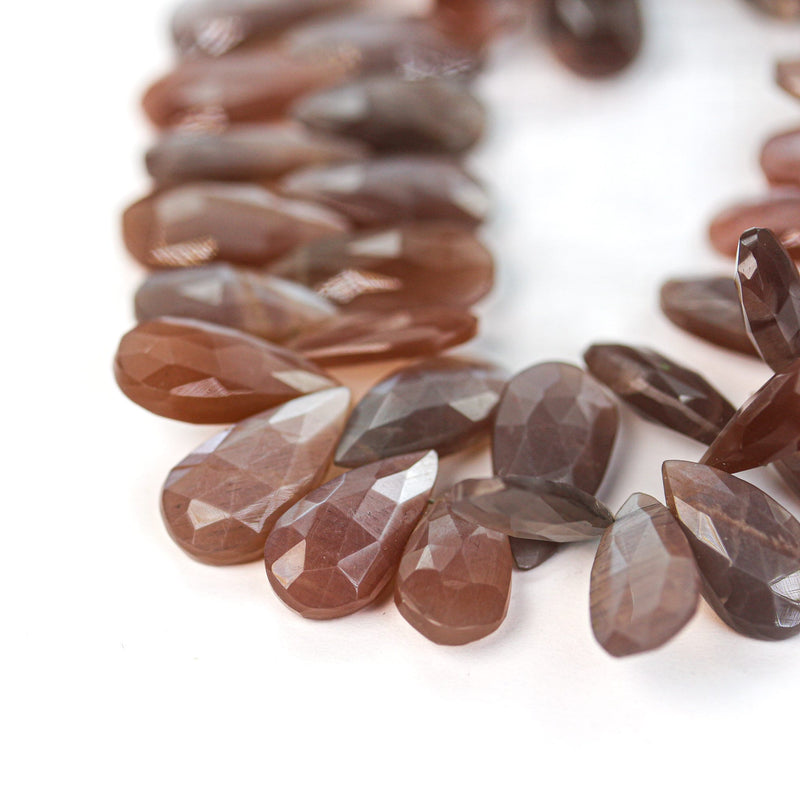 Chocolate Brown Moonstone, 18-16mm*10-8mm Faceted Oval Loose Gemstone, Top Drilled, Hole 0.8mm, 2 Pcs