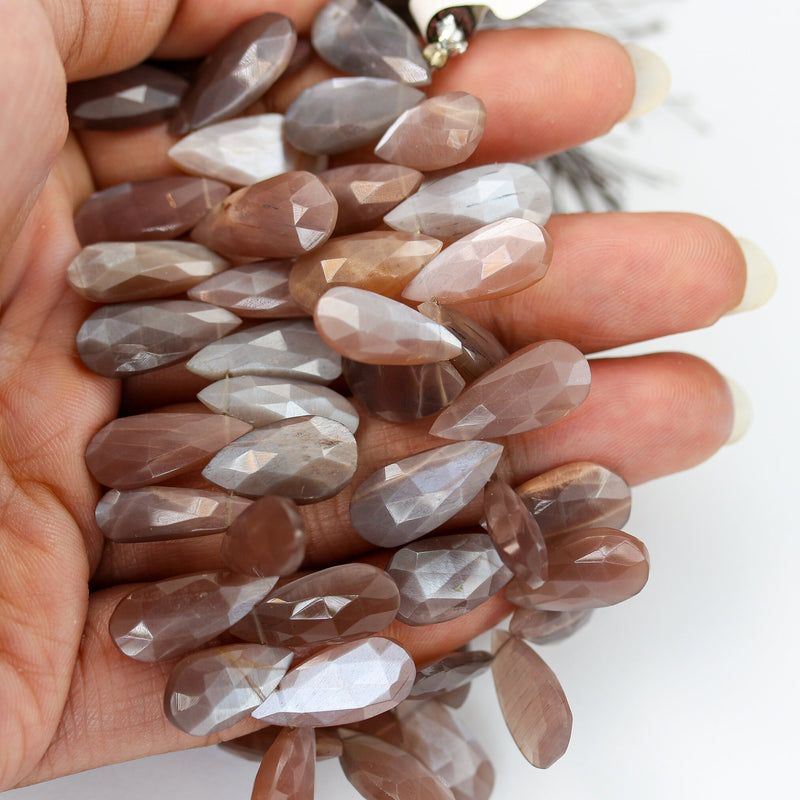 Chocolate Brown Moonstone, 18-16mm*10-8mm Faceted Oval Loose Gemstone, Top Drilled, Hole 0.8mm, 2 Pcs